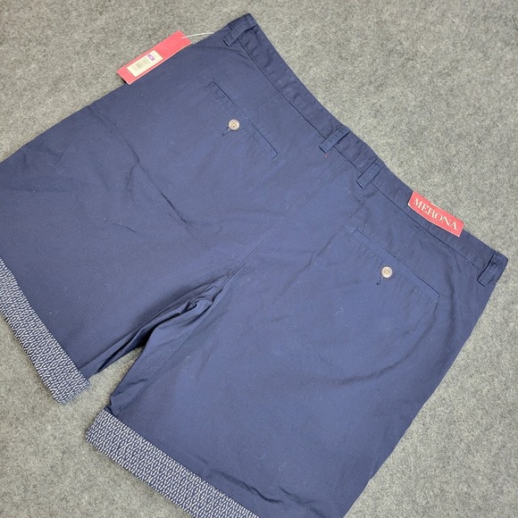 Merona Shorts Mens 42 Blue Chino Performance Cuffed Regular Outdoor Preppy - Picture 1 of 8